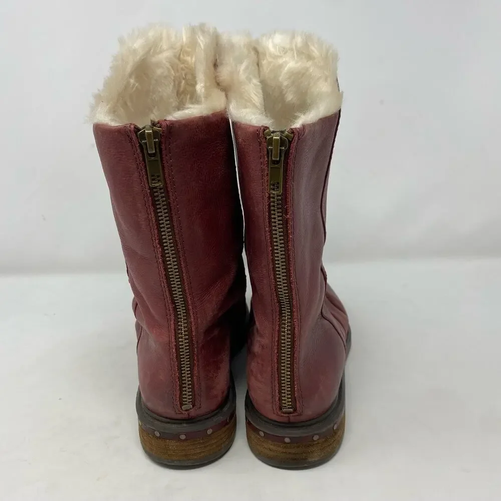 Naya Rook Snow Distressed Red Leather Faux Fur Lined Zip Womens Size 8.5